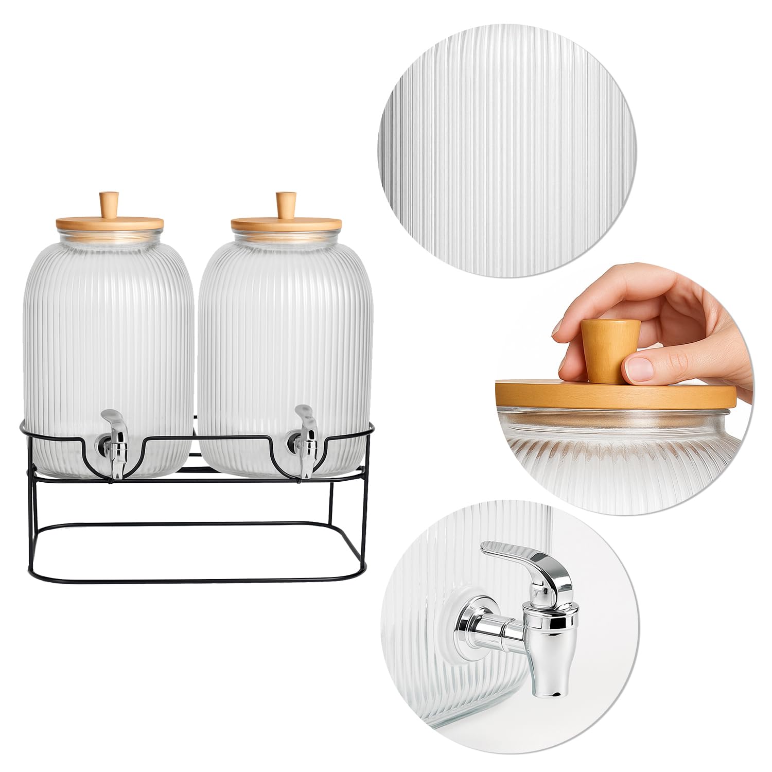 Getränkespender mit Ständer 2x 5L, Getränkespender Glas mit Zapfhahn, Glas-Wasser-Saft-Spender mit Hahn, Wasserkrug mit Hahn - 2 Stück