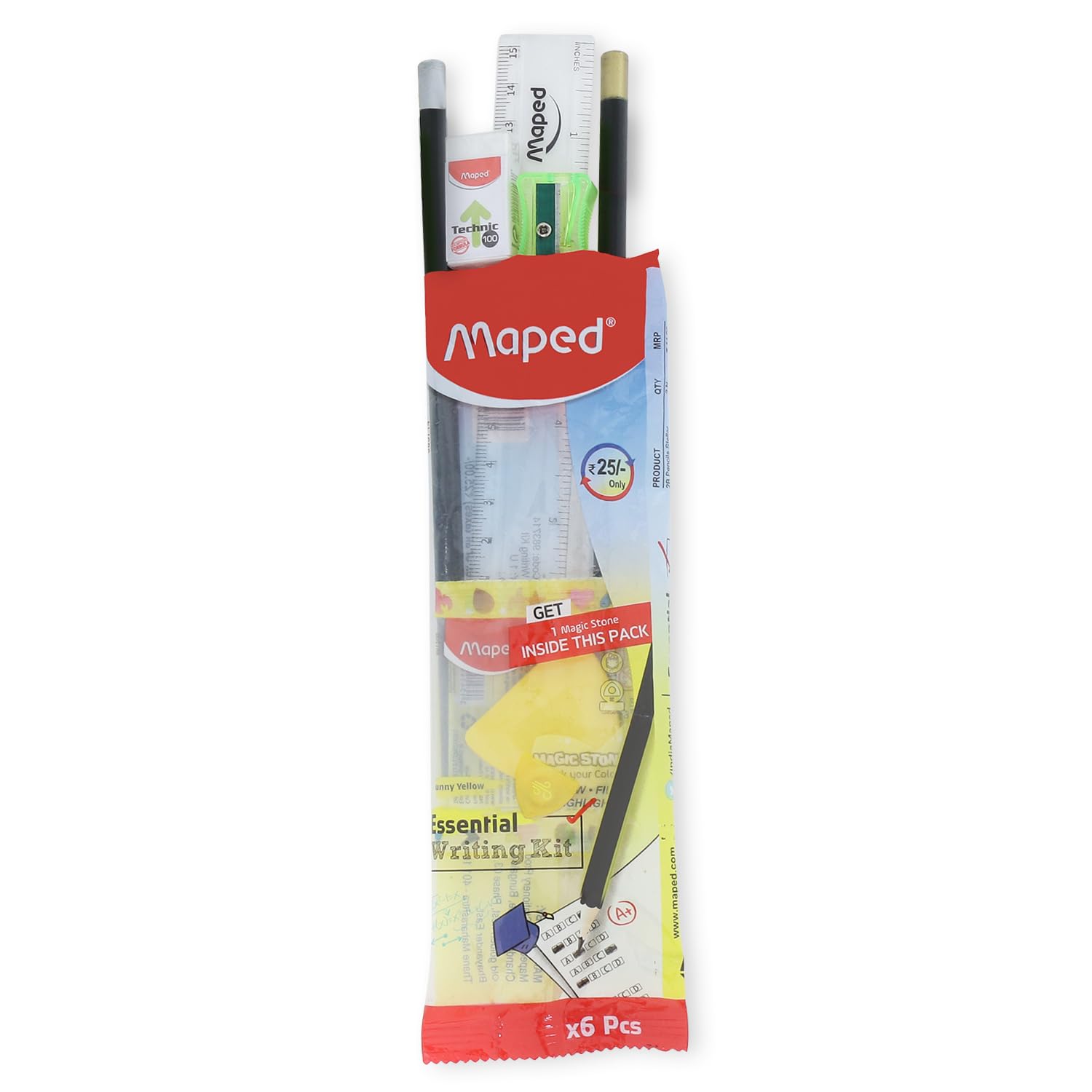 MAPED Essential Writing Kit-Pack Of 20|2 Grey Pencils, 1Magic Stone, 1 Longtip Sharpener, 1 Eraser, 1 Scale| Birthday Return Gift|Writing Kit For Students|Stationery Kit|Gift Set For Kid And Students — Amazon image 3