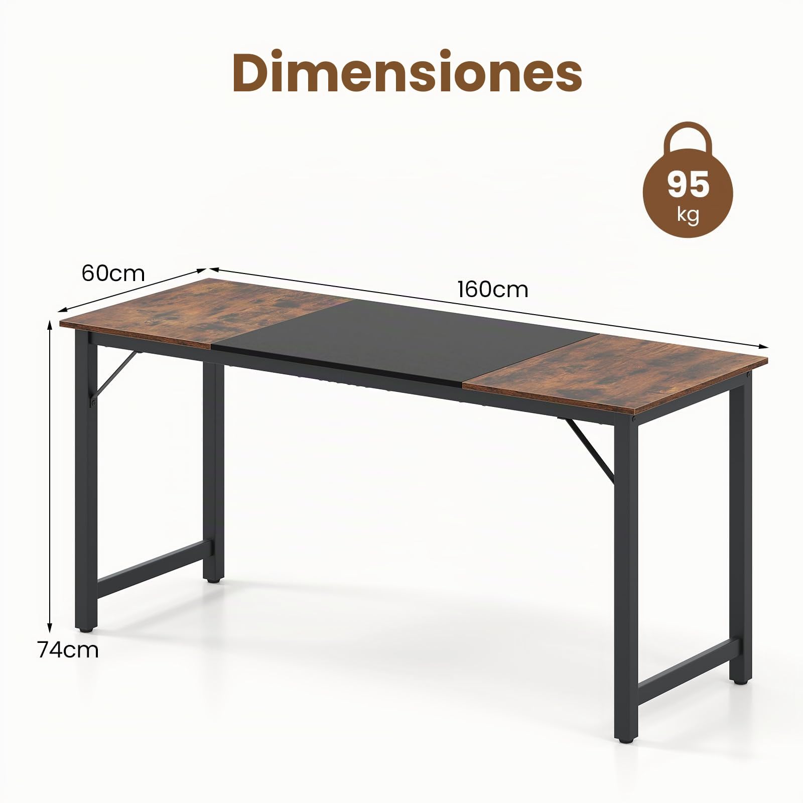 LIFEZEAL Escritorio Ordenador de 160 x 60 cm, Mesa Oficina con Marco Metálico, Escritorio Grande, Mesa de Conferencias Viento Industrial，para Oficina en Casa, Sala de Conferencias