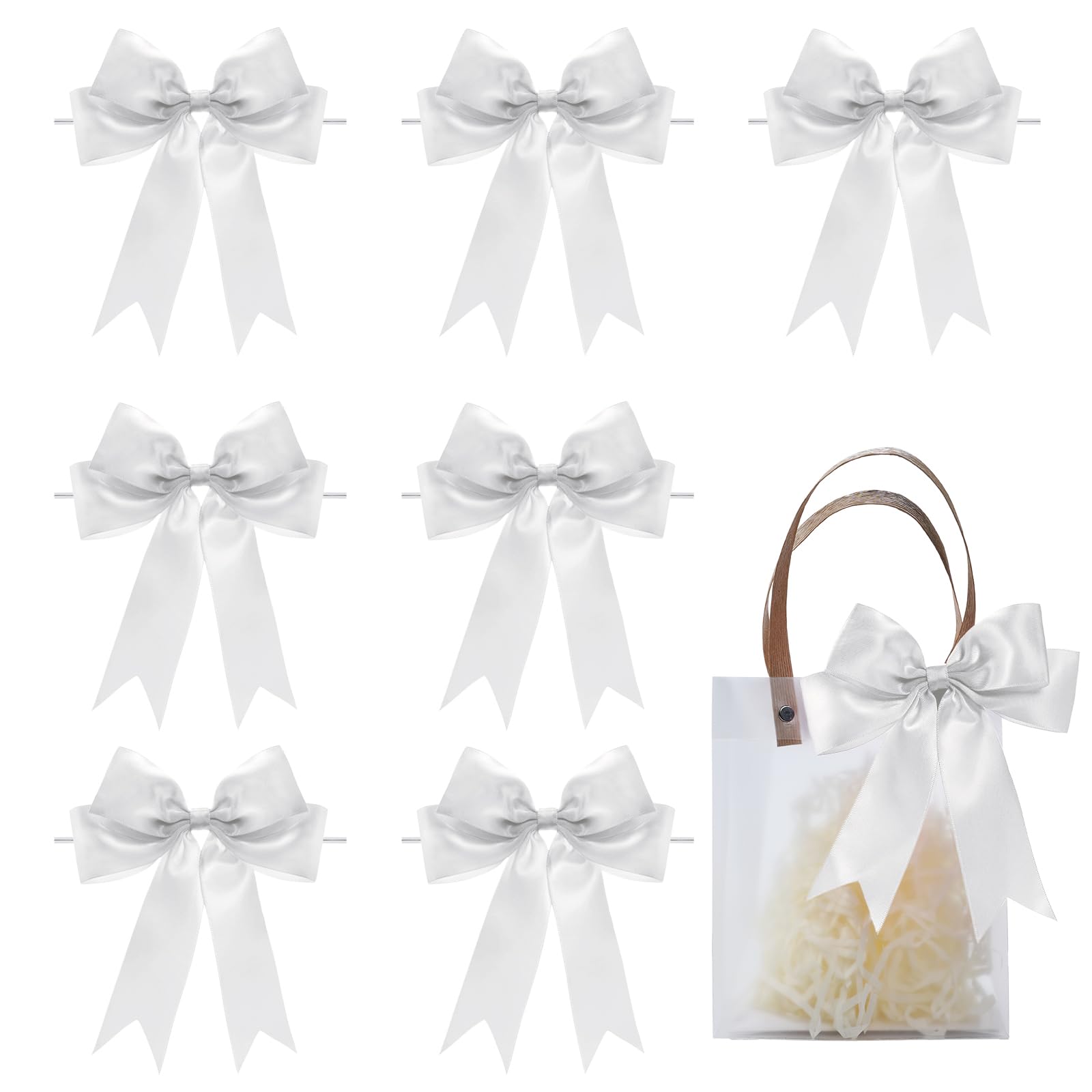 FAKILO White Satin Bows for Gift Wrapping, 14cm Ribbon Gift Bows for Birthday, Wedding, Party,Christmas Decoration,24 Pcs
