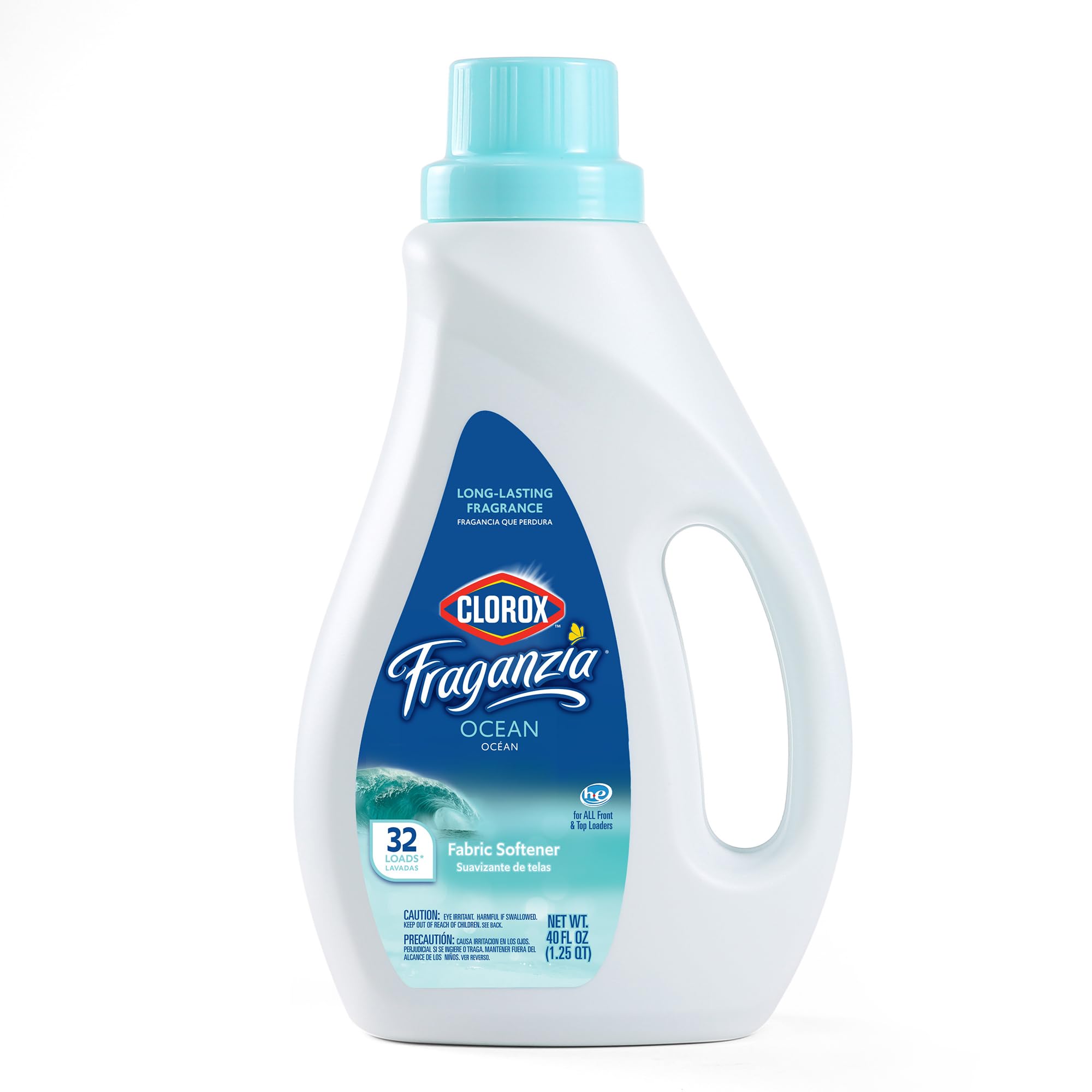 Clorox Fraganzia Liquid Laundry Fabric Softener, Ocean Scent - Laundry Odor Eliminator, Wrinkle Reducer and Static Reducer, 40 Fl Oz