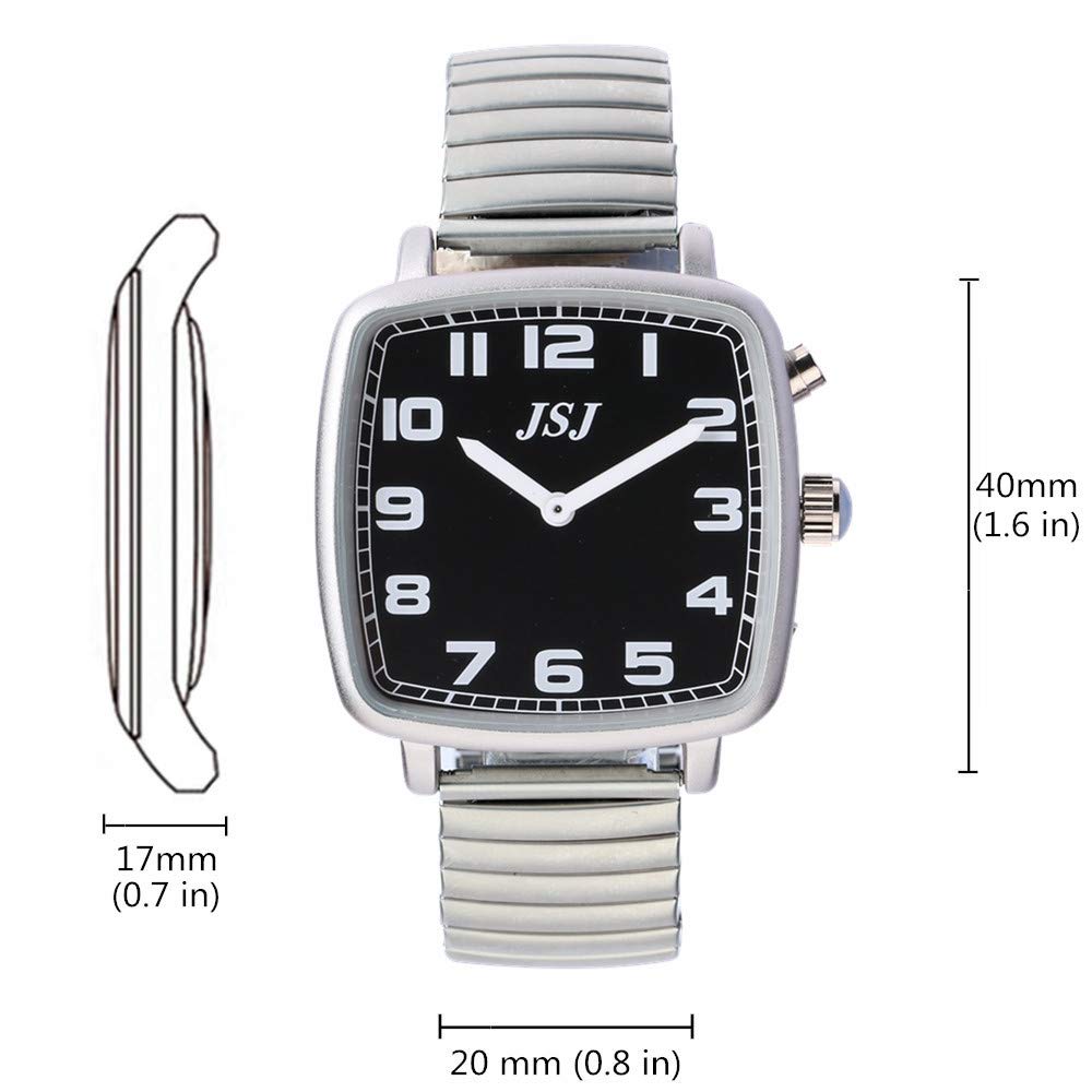 Reloj Parlante Analógico de Forma Cuadrada con Función Despertador, Anuncio de la hora y Fecha en Francés, Esfera Negro, Correa Extensible TFSW-1708F