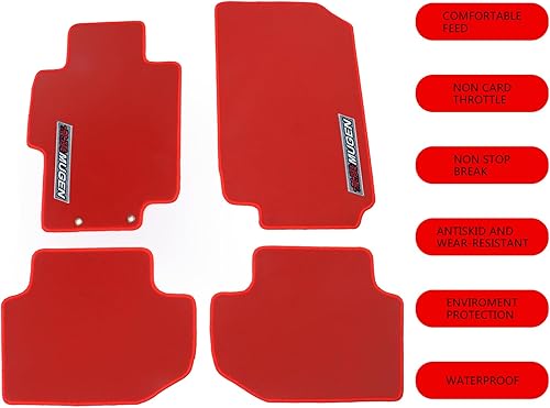 Miniatura 2 de Alfombrillas compatibles con Honda Accord 03-07, juego de 4 unidades delanteras y traseras de fábrica, nailon rojo, con Mugen, 04 05 06 07