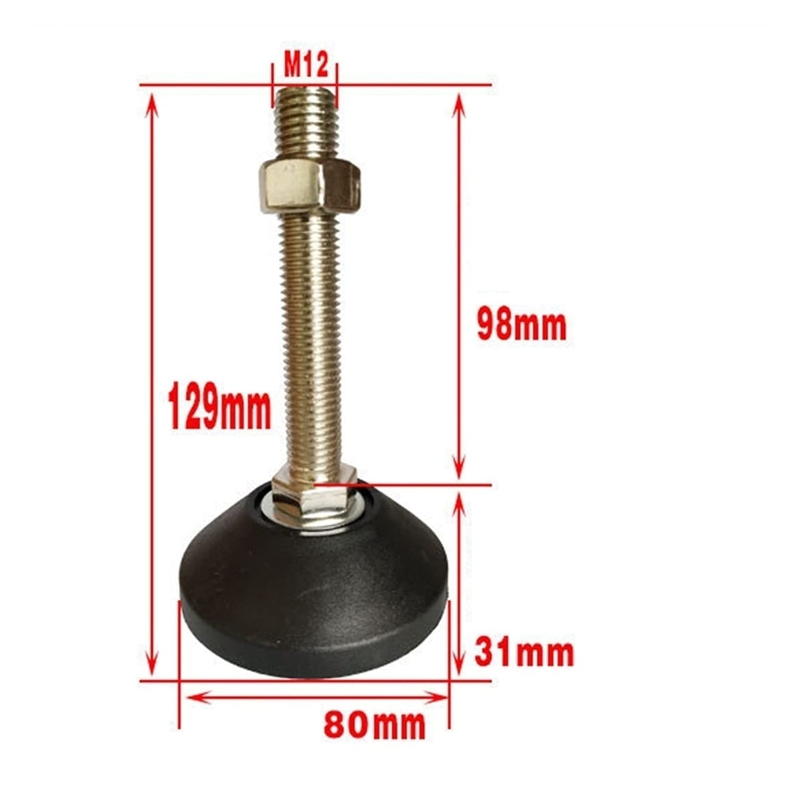 patas niveladoras de alta resistencia, 4 piezas de patas niveladoras roscadas for muebles, deslizantes y giratorias, instalación horizontal, for maquinaria pesada(D80*M12*80 mm)