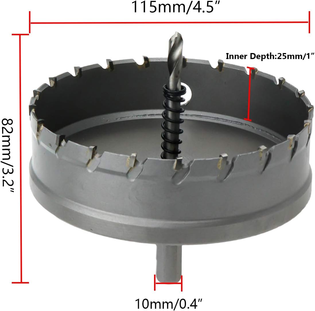 Carbide Hole Saw 4.5-inch/115mm Cutting Dia Hole Cutter for Cutting Stainless Steel & Iron