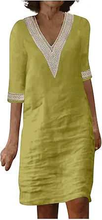 OIOLOYJM Plus Size Summer Dresses for Women 2025 Plus Size Dresses for Curvy Women 3/4 Sleeve Casual Boho Kaftan Dresses
