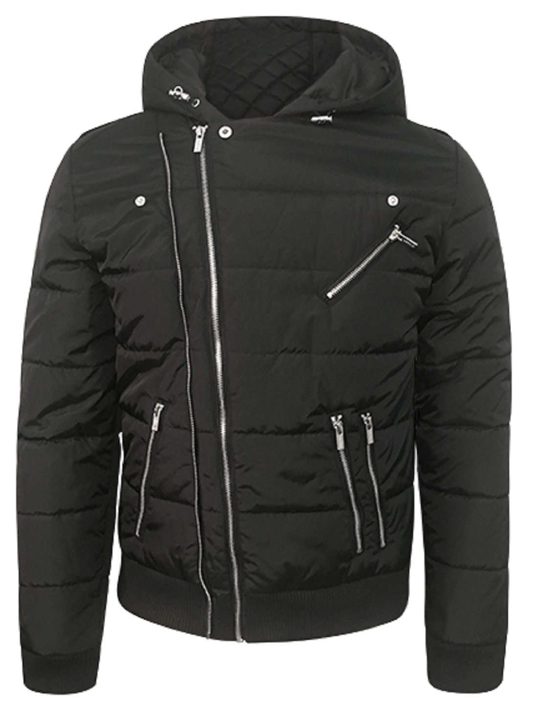 Repair Quilted Fashion Jacket for Men, Men Clothing Jacket with Hood and Slanted Front Zipper (7254)