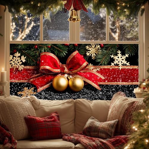 Película para ventana con lazo navideño 39.3x17.7 pulg miniatura 7