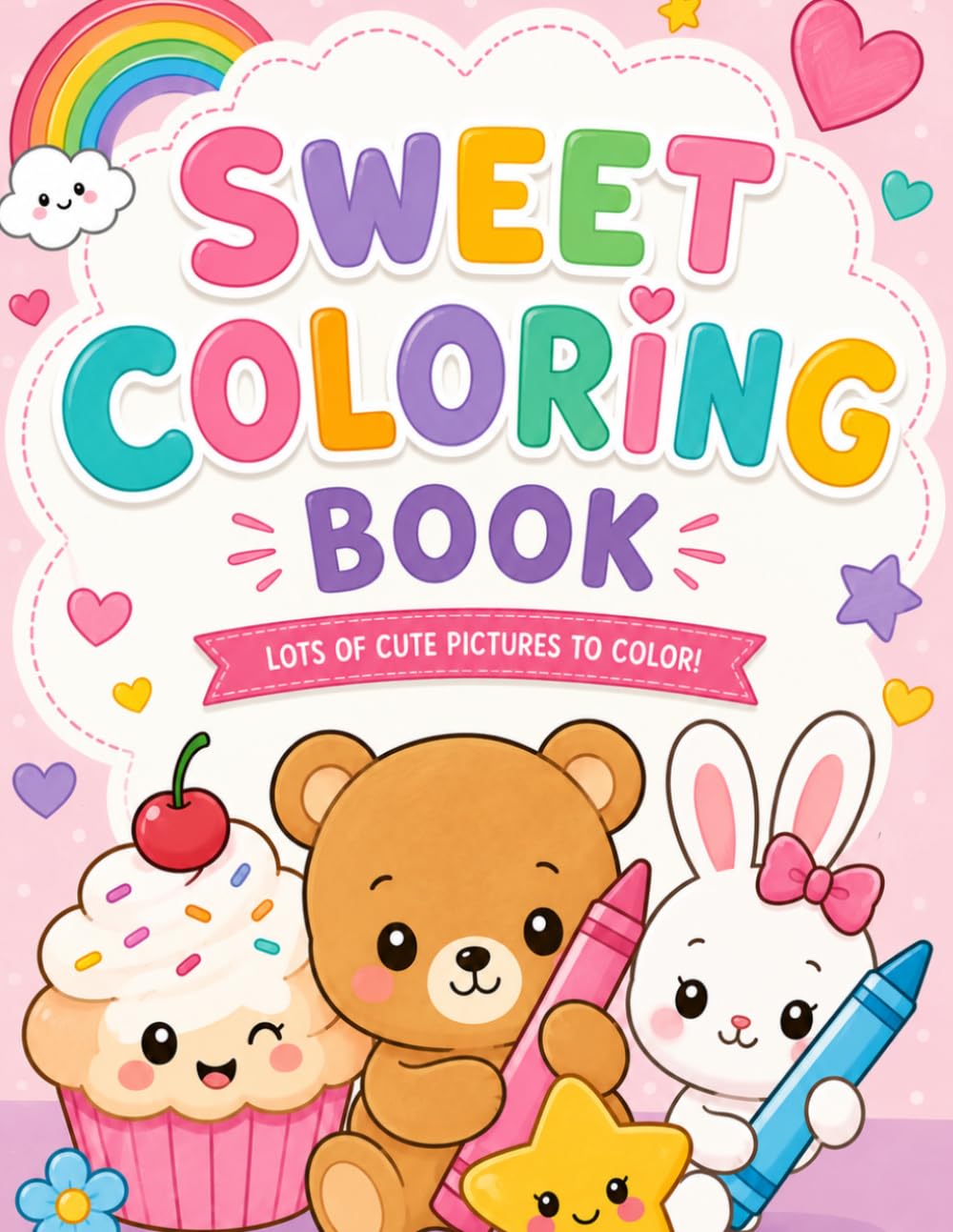 Sweet Kawaii Coloring Book: Cute and Easy Coloring Pages for Kids with Adorable Animals, Sweet Treats, and Fun Doodles