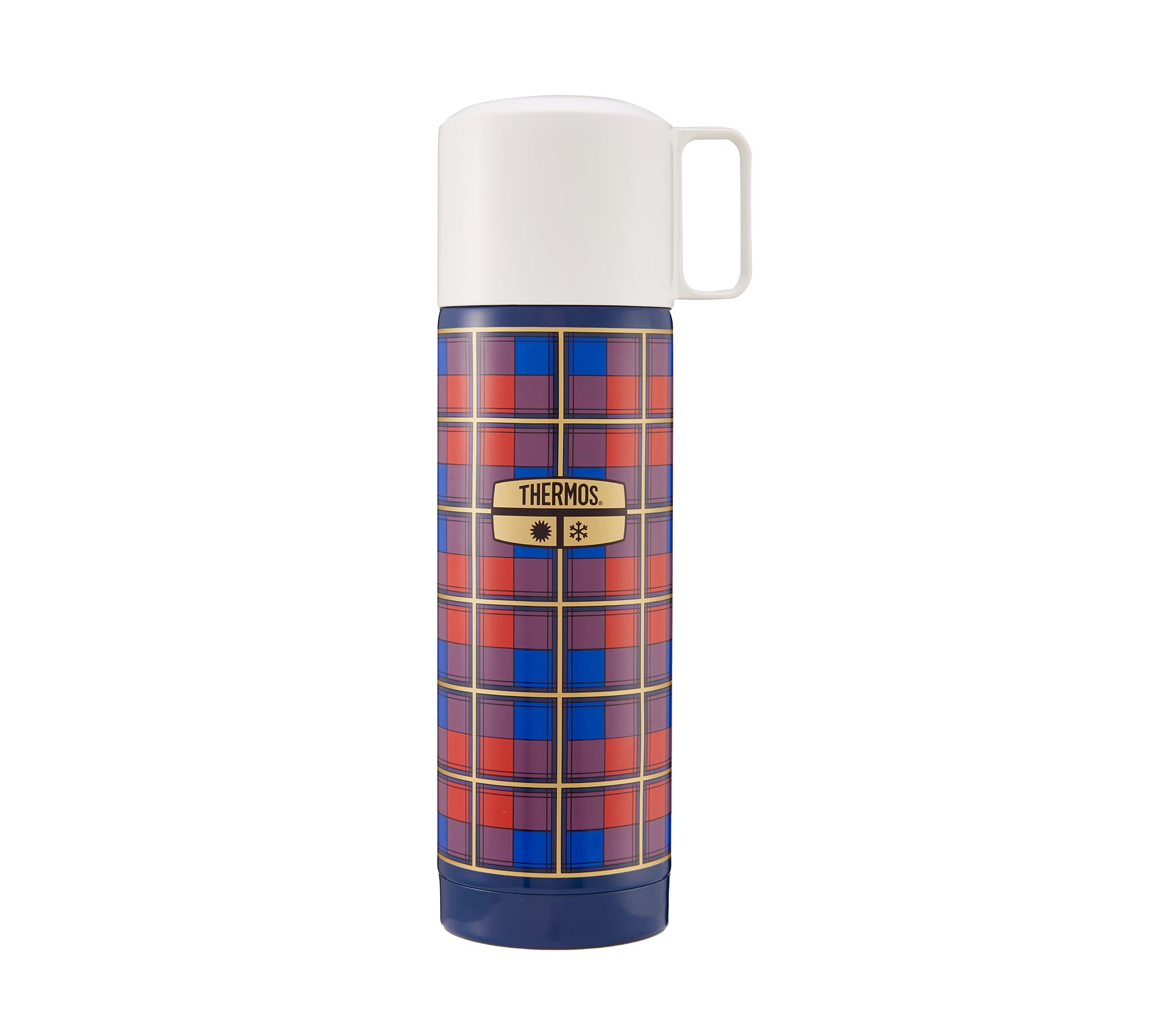 THERMOS REVIVAL BEVERAGE BOTTLE 0,50l, retro blauw, thermosfles roestvrij staal, thermosfles rood met drinkbeker, 18 uur warm / 24 uur koud, vaatwasmachinebestendig, absoluut lekvrij, BPA-vrij