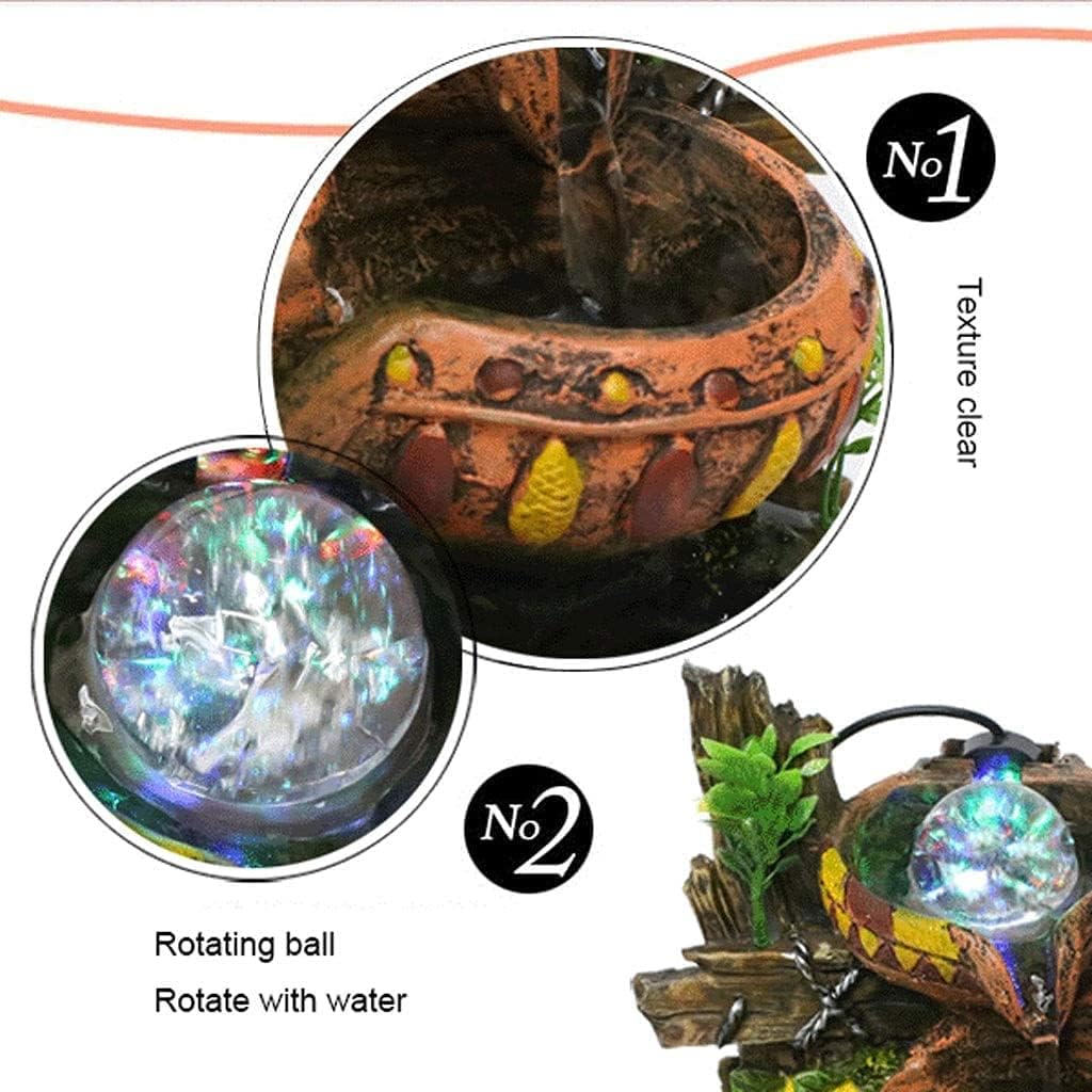 Tabletop Fountain Indoor Desktop Fountain 3 Layer Round Bowl Flowing Water Fountain Resin Rock and Rotating Ball Home Decoration Tabletop Fountains Desktop Fountain