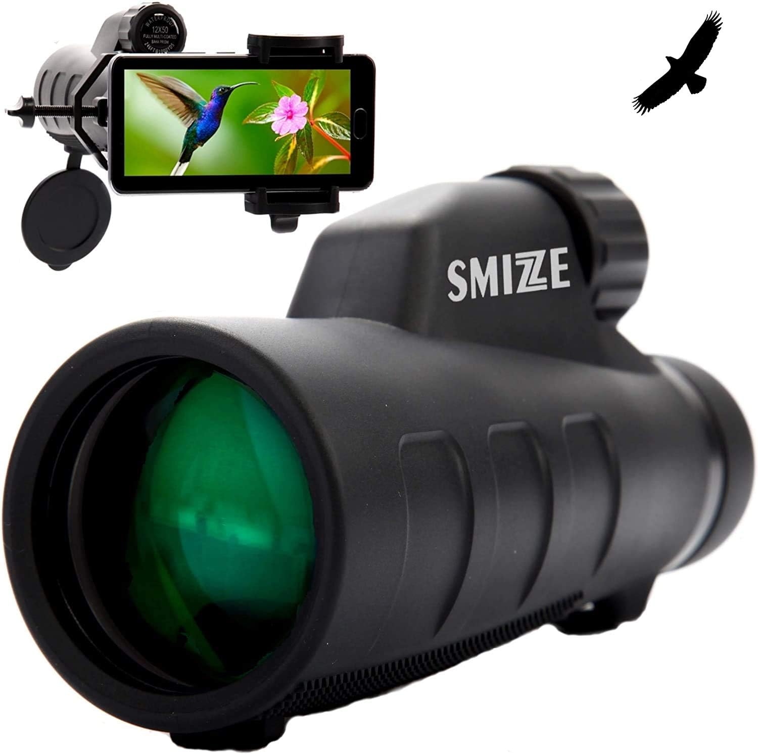 SMiZZE Monocular Telescope - 12 X 50 High Definition Spotting Scope BAK-4 FMC Aluminum Frame Monoculars for Adults Waterproof & FogProof ideal for Bird Watching, Travel, Camping, Hunting, Surveillance