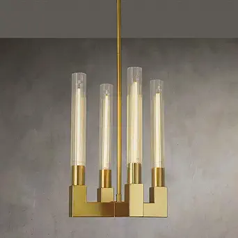 4-Light Chandelier,Glass Tube Brass Pendant Lights Kitchen Island,Modern Farmhouse Pendant Light,Gold Kitchen Pendant Lighting Over Island,Indoor Chandeliers for Dining Room,Bedroom,Entryway