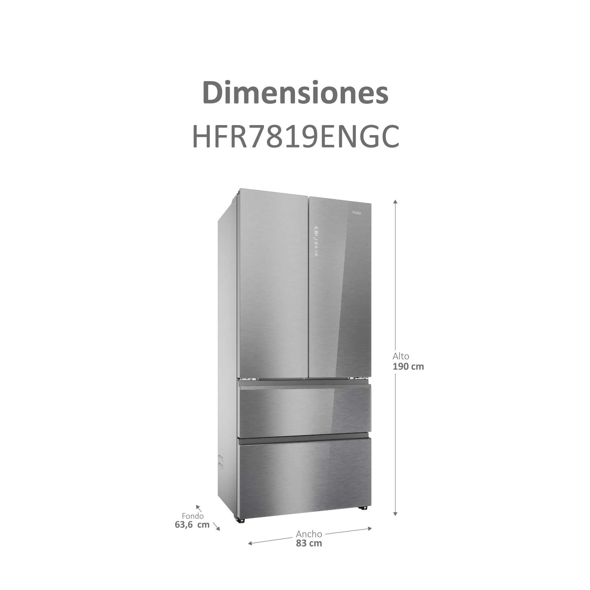 Haier FD 83 Series 7 HFR7819ENGC - Frigorífico Puerta Francesa, 504L, Cajones Direct Access, AirFlow, WIFI, Motor Inverter, Humidity Zone, Total No Frost, Ancho 83cm, Daylight, Glass Inox Look