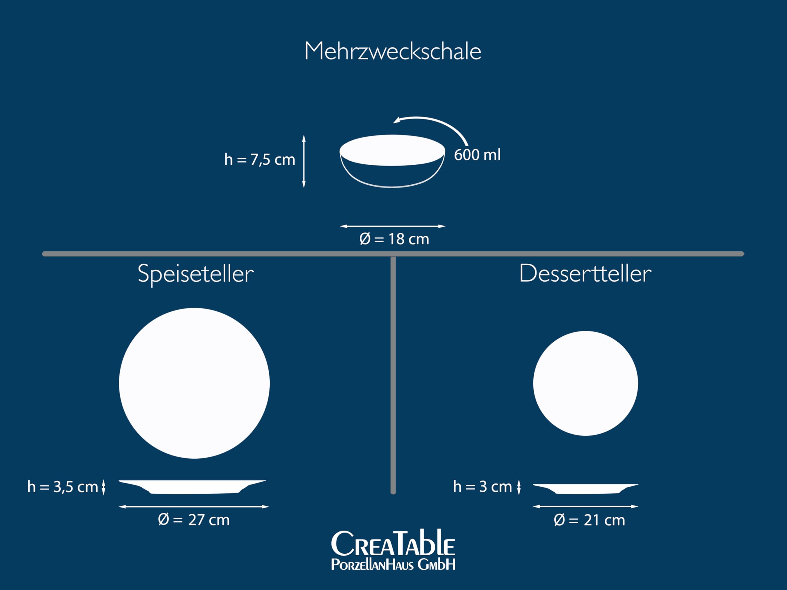 CreaTable, 23965, Serie Samoa, 12-teiliges Geschirrset für 4 Personen, Teller Set aus Steinzeug, spülmaschinen- und mikrowellengeeignet, Qualitätsproduktion