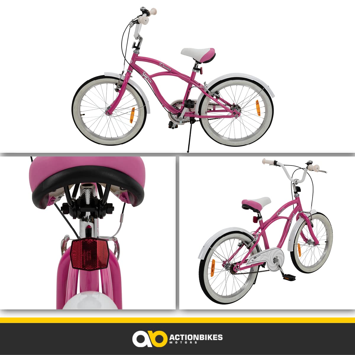 Actionbikes Kinderfahrrad Cruiser | 20 Zoll - V-Brake Bremsen - Fahrrad für Kinder von 6-9 Jahren - Schutzblech v. / h - Kinder Fahrrad für Mädchen & Jungen - Fahrräder - Bicycle - Kinderrad