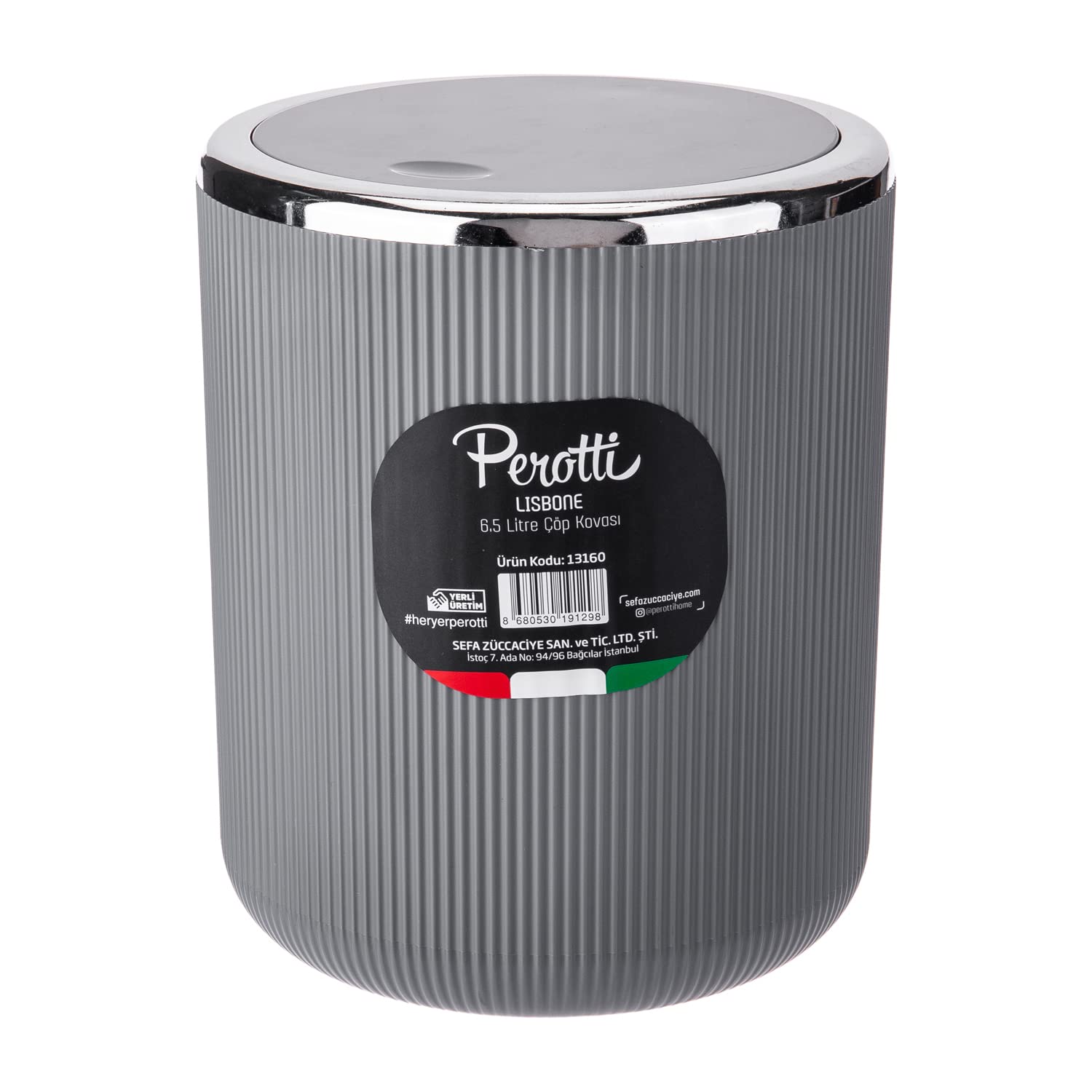 AKDCPerotti Dustbin 6.5L 20Cm X 20Cm X 24Cm Grey