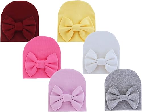 QandSweat Sombreros y gorras para recién nacidas para niñas de algodón de 0 a 6 meses, paquete de 6, 0-6 meses