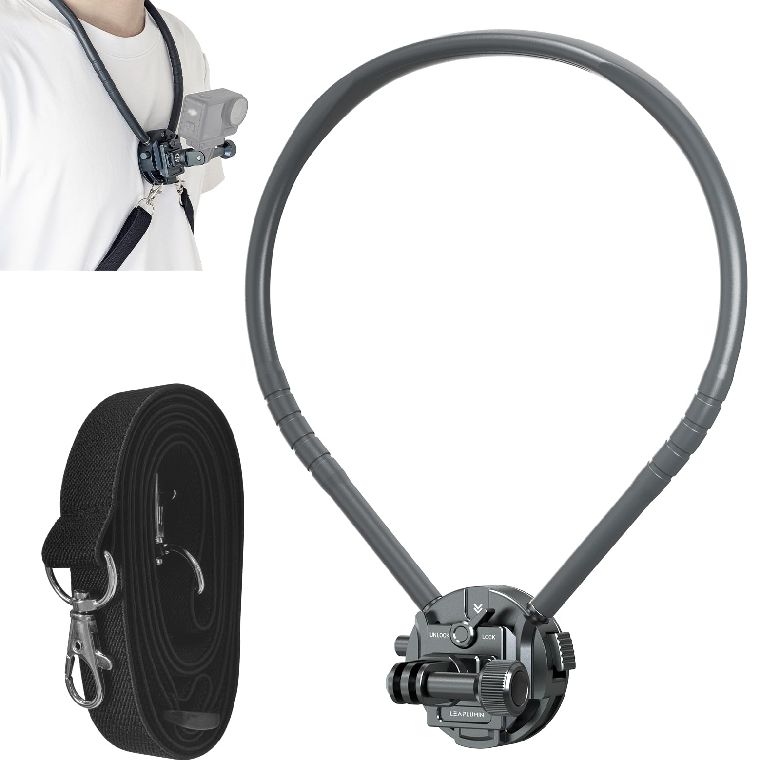 Pro POV Nackenstabilisator für Action-Kameras – Dual-Lock-Brusthalterungssystem mit Schnellschalterauslösung, ergonomisches Design für Skifahren/Vlogging/Abenteuerfilme