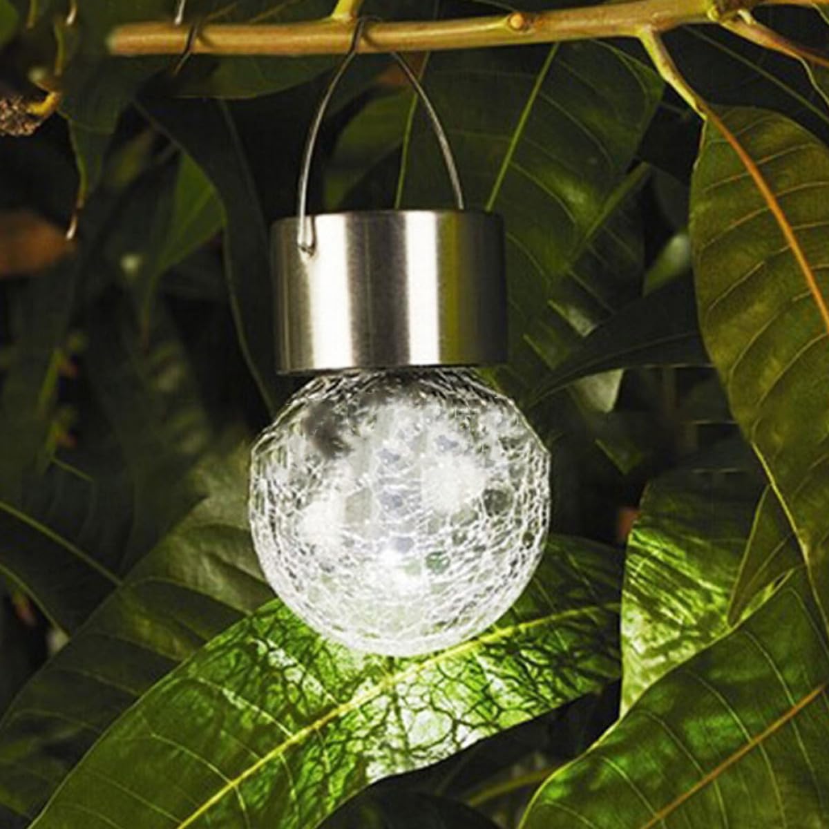 OSALADI Lampada Solare da Giardino a Sospensione Sfera di Vetro Crepato, Set 8 Pezzi, Luce Decorativa Wireless per Esterno, Veranda, Patio e Feste