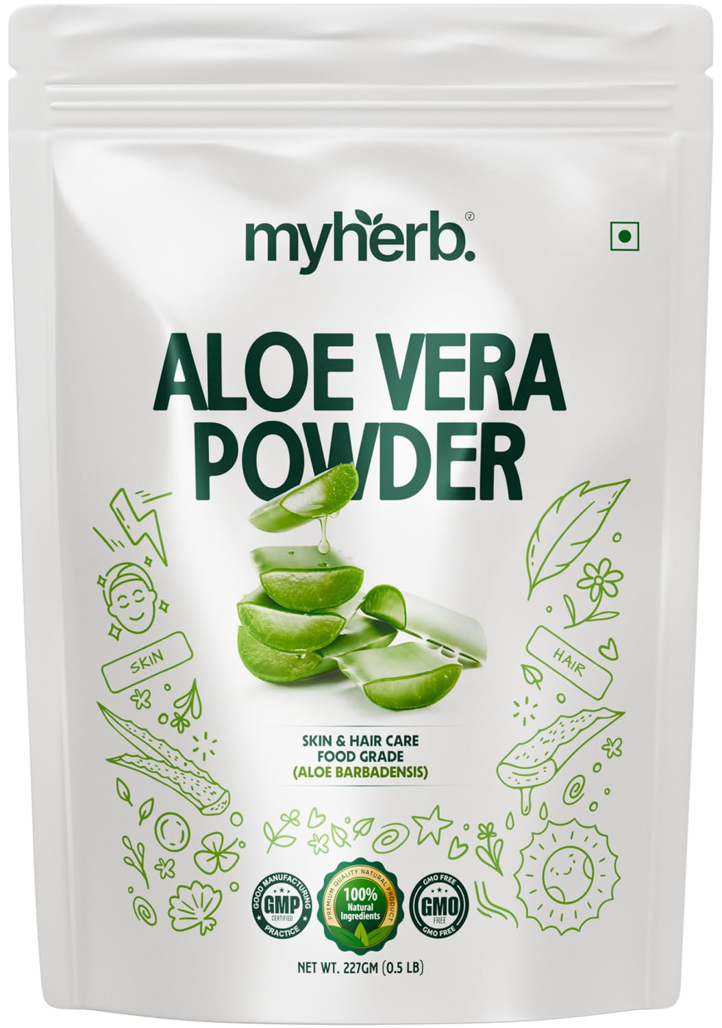 100% Pure Natural Organic Aloevera Powder (Aaloe Barbadensis) || 227 Gm/0.5 Lbs || Natural Skin Moisturizer || Eco Friendly || For Face, Skin,Hair Care & Food Grade -For Man And Women