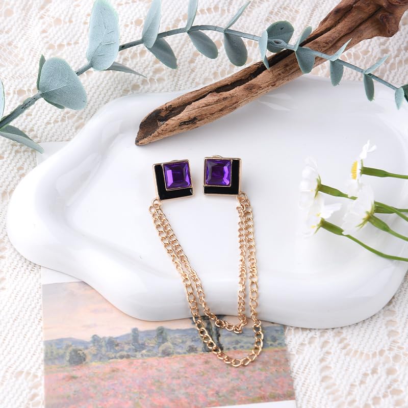 Image of Gem Brooch Pins Hanging Chain Lapel Pin for Men Suits Shirt Collar Brooch Square Crystal Brooch Pin Rhinestone Lapel Pins for Men Tassel Chain Brooch Collar Pins Business Suit Shirt Accessories