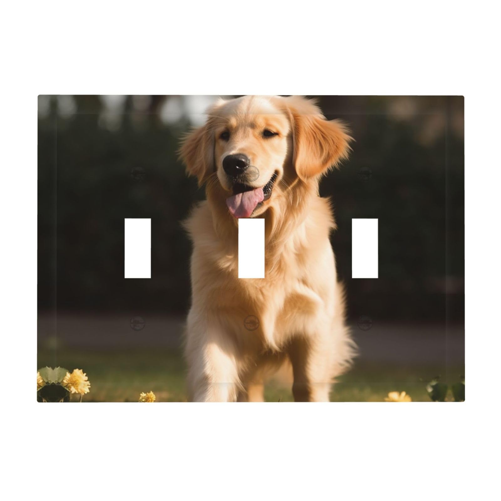 Kloph Golden Retriever Dog Decorator Light Switch Covers Wall Plate 3-Gang Mid Size 6.7" X 4.8" Triple Toggle Switch Wallplate Decorative 3 Gang Wall Switch Plate Covers Polycarbonate Thermoplastic