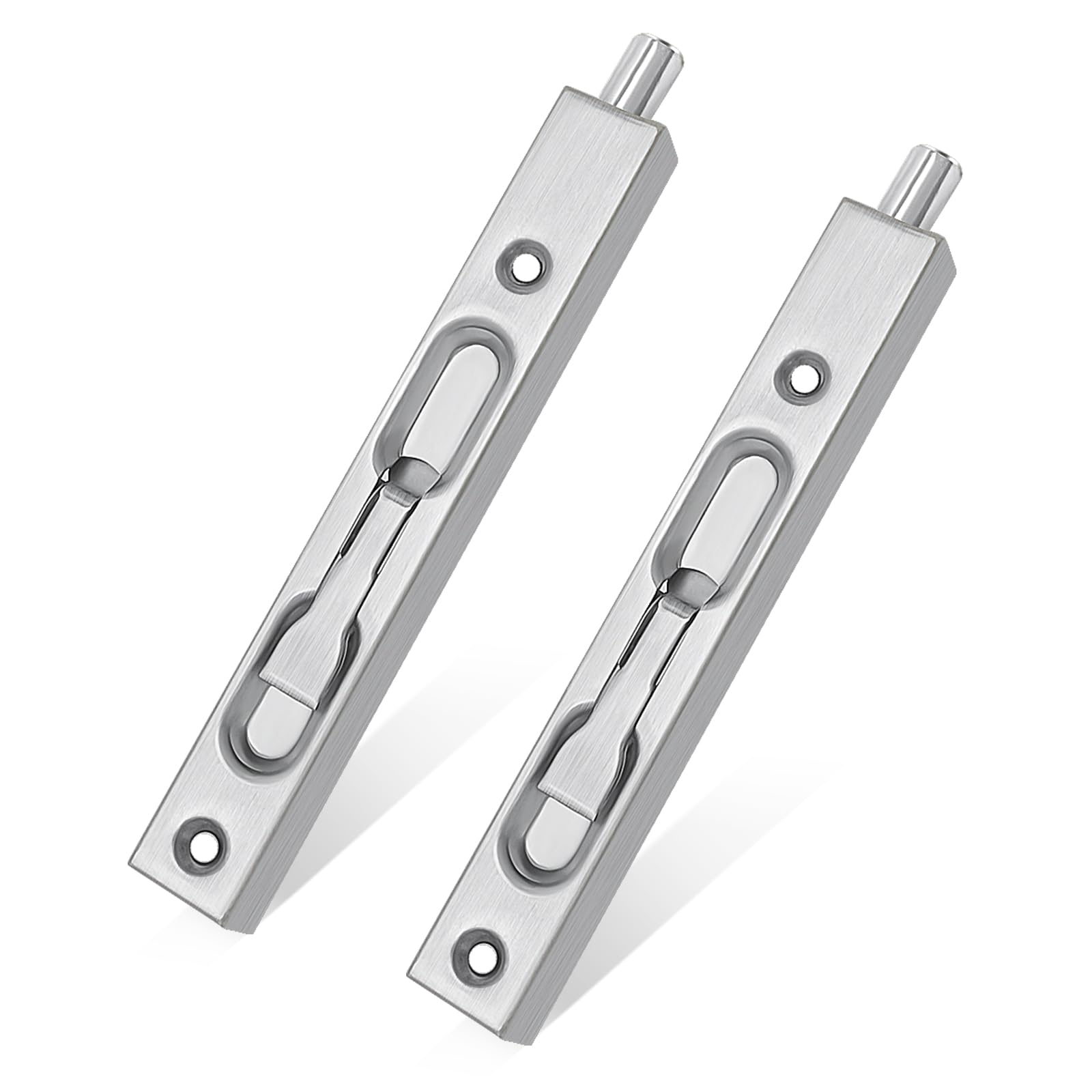 French Door Lock Flush Bolt 6”, 2 Pack, Bolt Latch for Double Doors, Flip Lever Mechanism, Door Top/Bottom Lock for Sliding/Patio/Storm Door (Satin Nickel, 6 in. - 2pack)