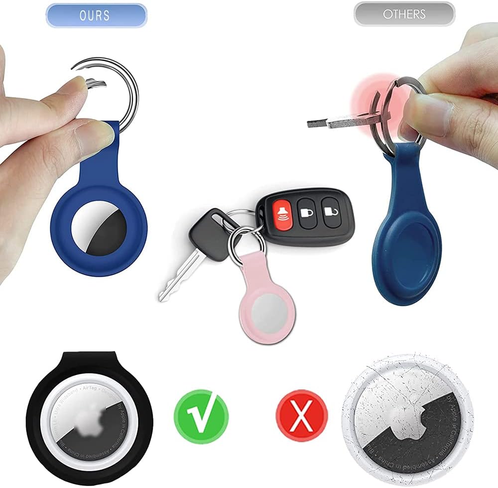 qyhoo 4pcs airtag portable case compatible with apple airtags trackers soft silicone protective cover with key chain loop holder anti loss shock abso
