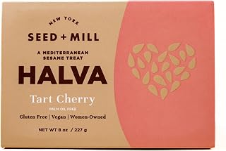 Halva - Tart Cherry - Vegan, Kosher, Gluten Free - Enjoy This Soft, Fudgelike Candy Made from Sesame Paste, Pops of Tart Cherries, Subtle Raspberry Jam Swirl - 8oz
