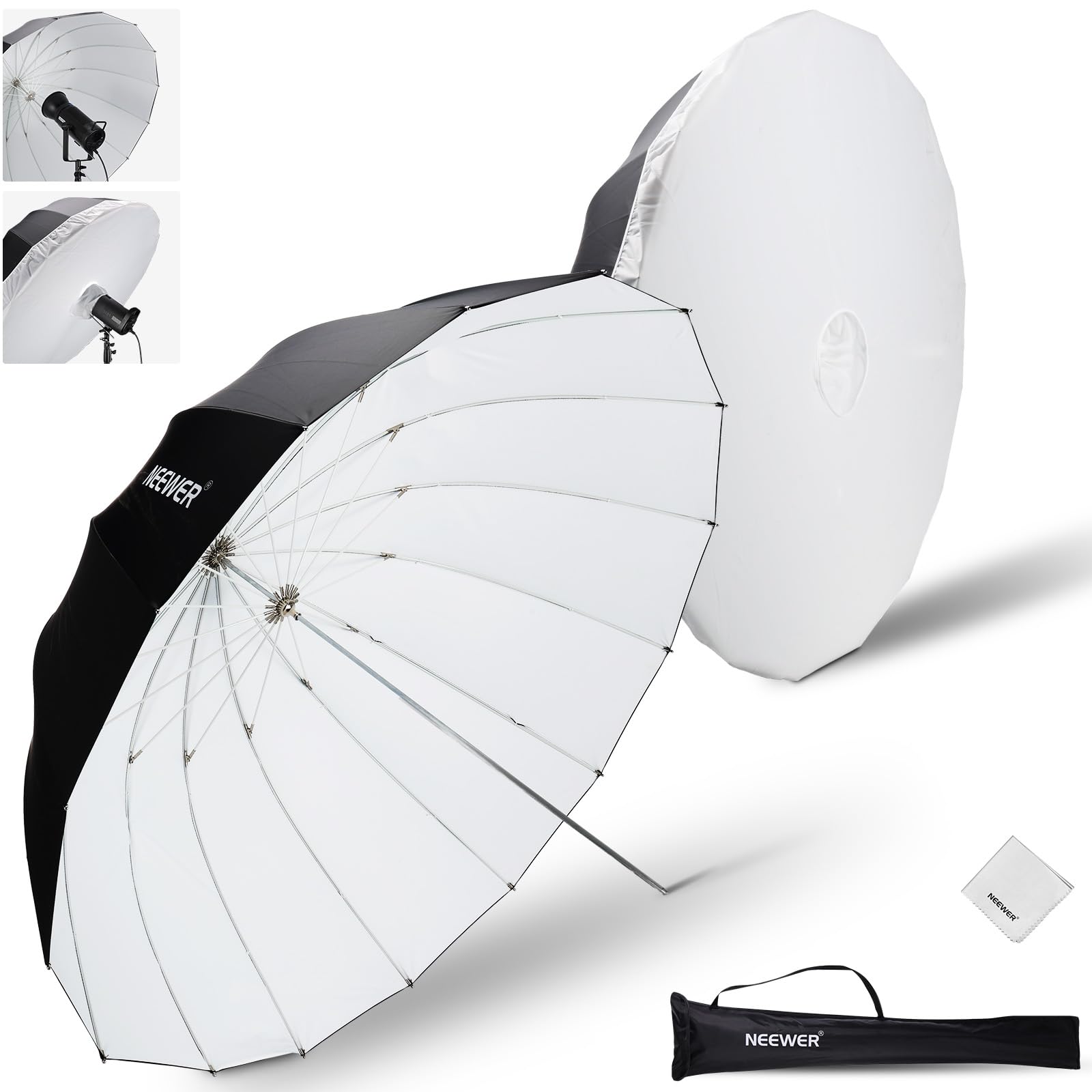 NEEWER 180cm Parapluie Parabolique Réfléchissant Softbox Photographie avec Diffuseur Intérieur Blanc, Chiffon Nettoyage & Sac, Pliage Rapide pour Studio Vidéo Lumière Monolight Flash Éclairage, NS4U