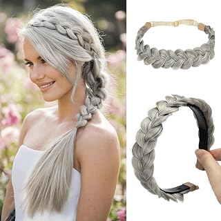 CJL HAIR 2ピース 編組ヘッドバンド ヘアーピース 女性用 合成ヘア フープ ヘッドバンド ハンドメイド ブレイド ヘアバンド アクセサリー 伸縮性 ストレッチ ヘッドラップ グレー マルチ