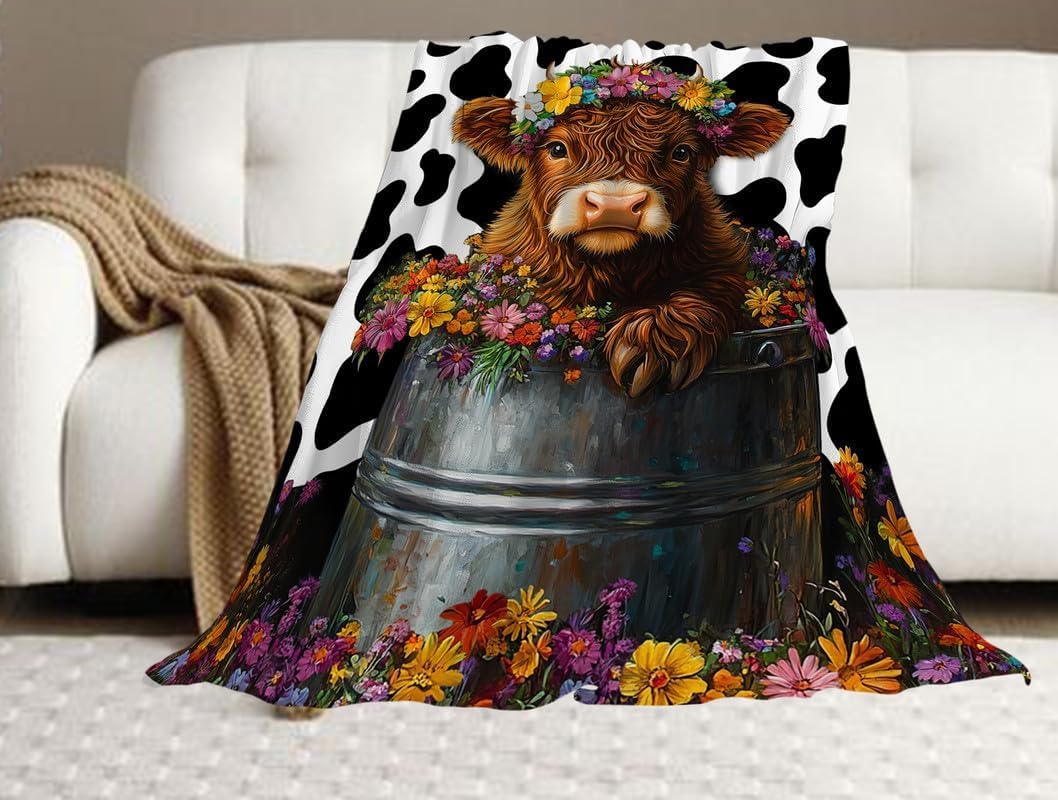 Highland Cow Blanket Warm Plush Cow Flannel Throw Blanket Super Soft Fleece Cozy Fuzzy Highland Cows Stuffed Animal Blanket Gifts for Kids Teens Adults Room Decor 40"X50" - Image 7