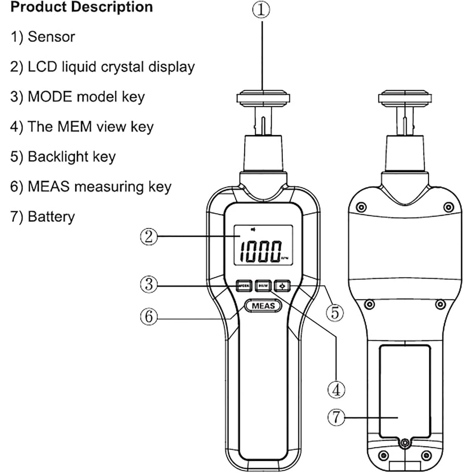Tacómetro digital 2 en 1, medidor de RPM de contacto y sin contacto con retroiluminación LCD, medidor de velocidad de fotografía láser 1-99999 RPM for medición de motor, ventilador y transportador