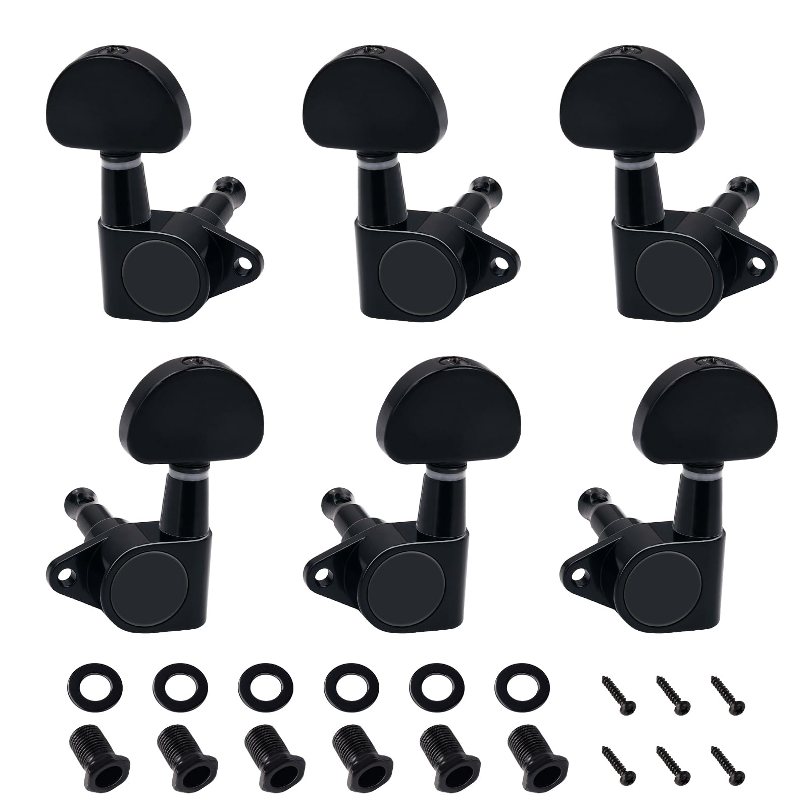 Banworks 3L3R Guitar Tuning Pegs Keys 15:1 Ratio Guitar String Tuning Keys Machines with 90 Degree Fixing Tag for '60s Les Paul LP Electric Acoustic Guitar Pack of 6 JT/JXQ-05 Black Half Round Button