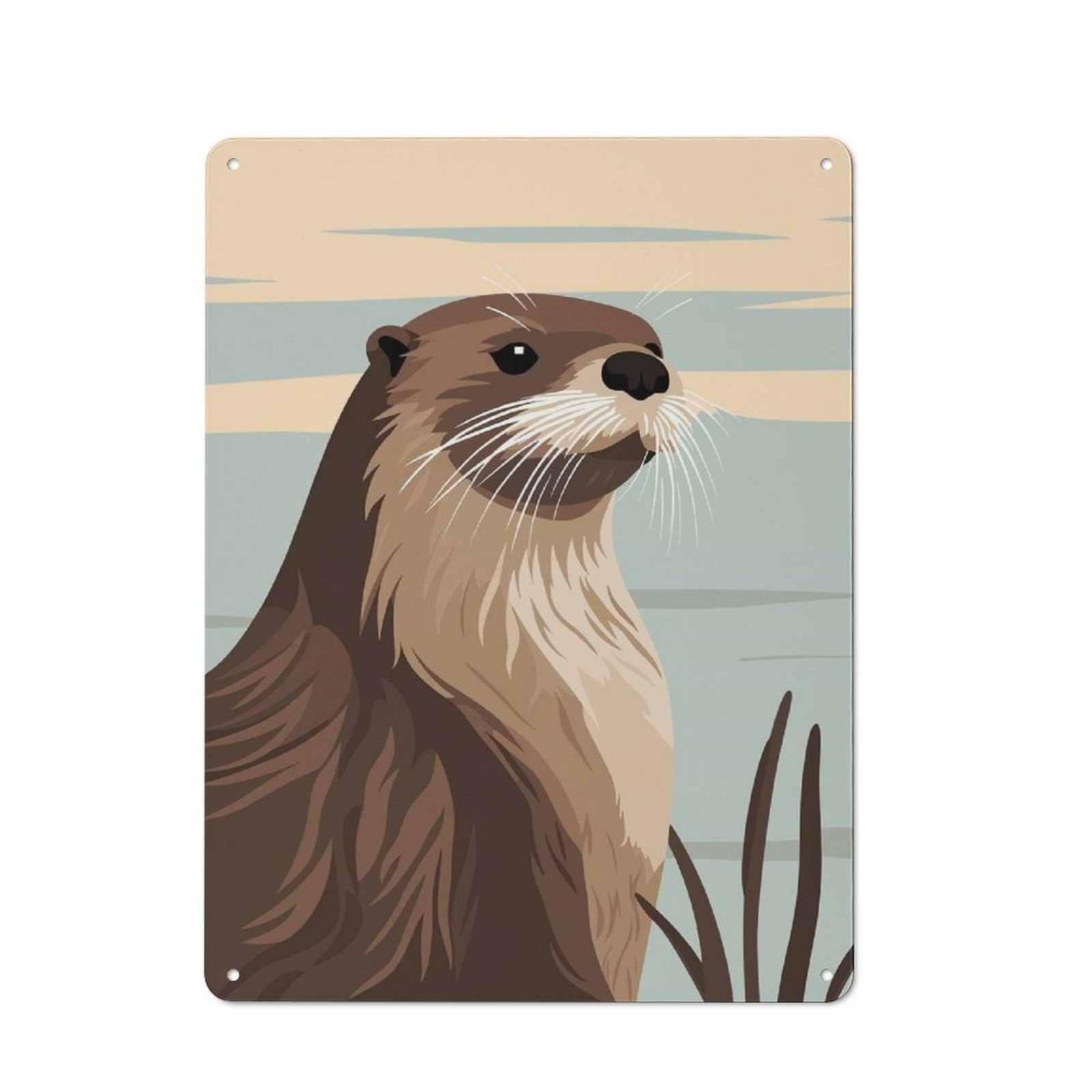 Junmoney Otter Portrait Vintage Metal Wall Decor 40X30cm, Decorative Metal Plaque For Coffee Bar, Small Shop Or Dining Room