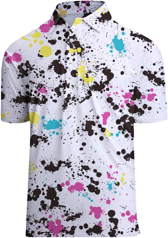 Golf Shirts for Men Printed Performance Moisture Wicking Short Sleeve Dry Fit Polo Shirts