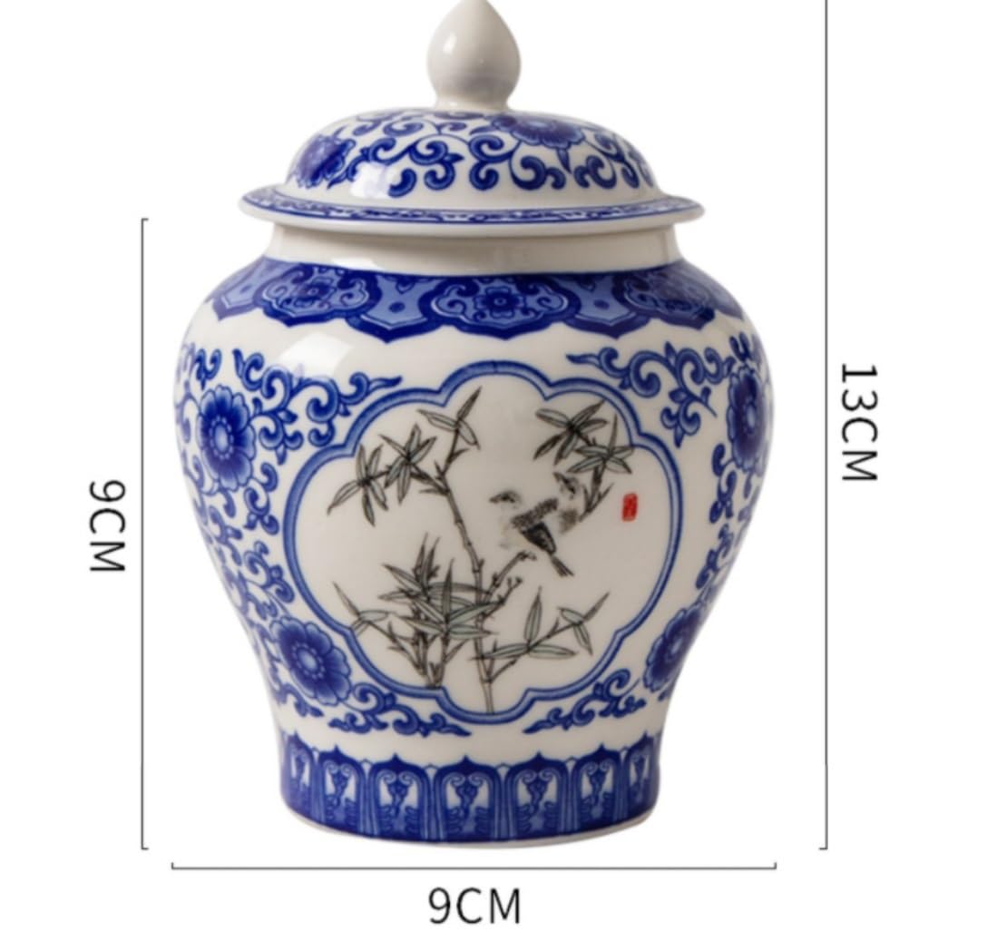 Amazon.co.jp: 中国風の磁器の花瓶青と白 陶器 蓋付き青白磁花瓶