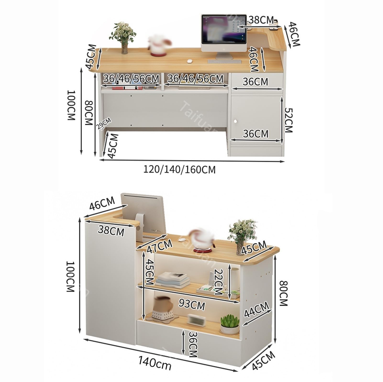 Bancone Cassa per Negozio Angolare, Cassa Reception per Parrucchieri, Banco di Reception Banchi di Ricevimento con Cassetti e Armadi,(Walnut/Left,140x100x45cm)