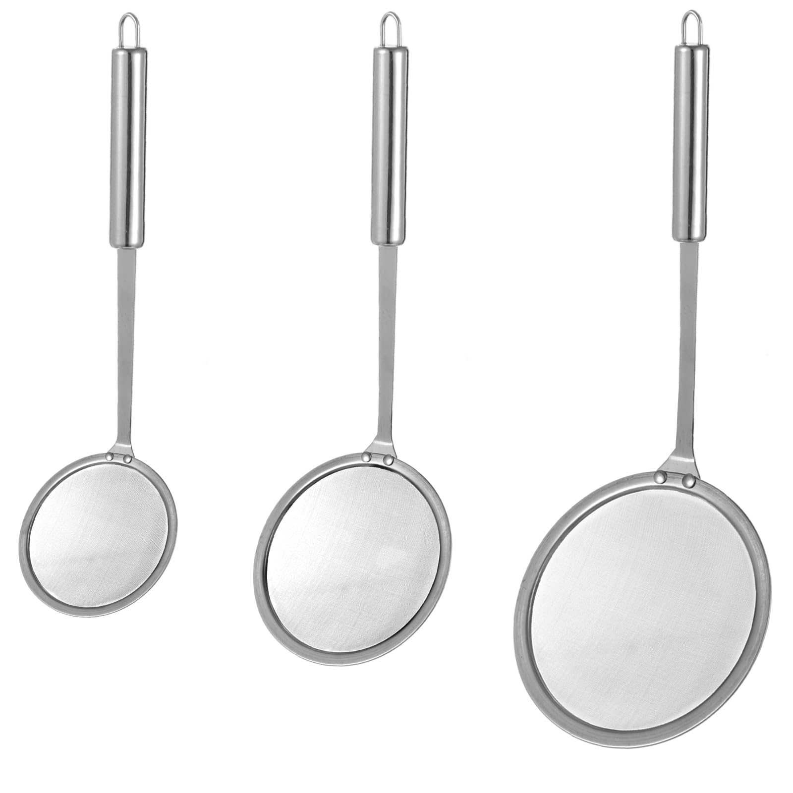 3 Stk. Feinmaschiges Schaumlöffel-Set, 304 Edelstahl Ölfilter-Sieblöffel, multifunktionales Küchen-Mesh zum Abschöpfen von Fett und Schaum, 3 Größen, für Kochen und Frittieren