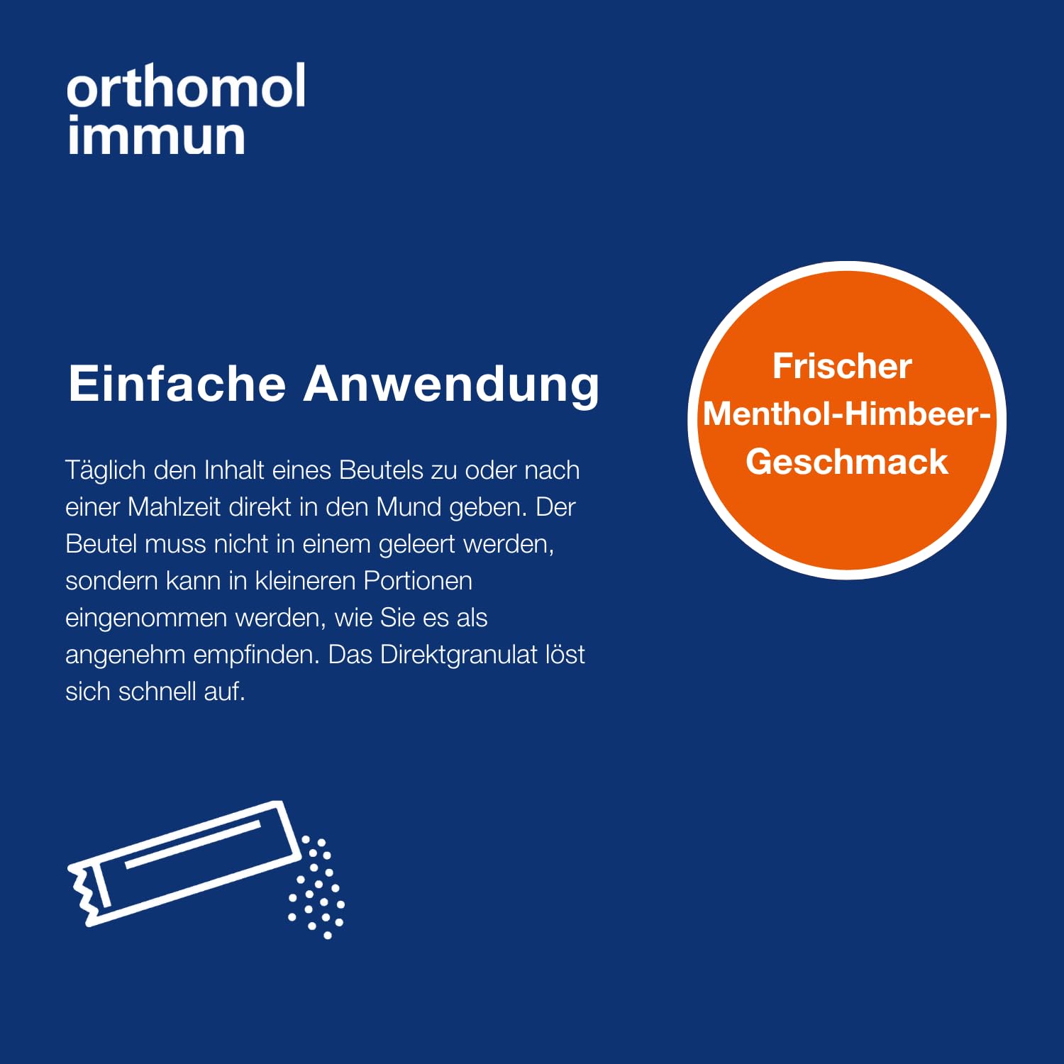 Orthomol Immun Direktgranulat Menthol-Himbeere: 25 Nährstoffe zur Unterstützung des Immunsystems*, u.a. mit Vitamin C, Vitamin D & Zink als Beitrag zu einer normalen Funktion des Immunsystems, 30 Stk.
