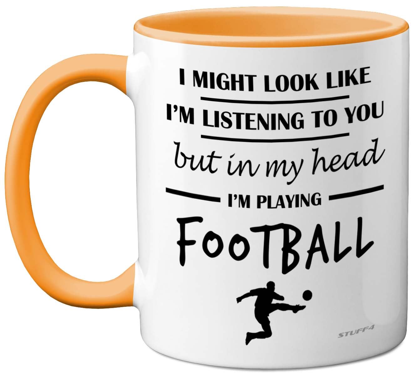 Stuff4 Football Gifts - in My Head I'm Playing Football Mug - Funny Gift for Footy Players, Footie Lover Presents, 11oz Ceramic Yellow Premium Mugs Novelty Cup