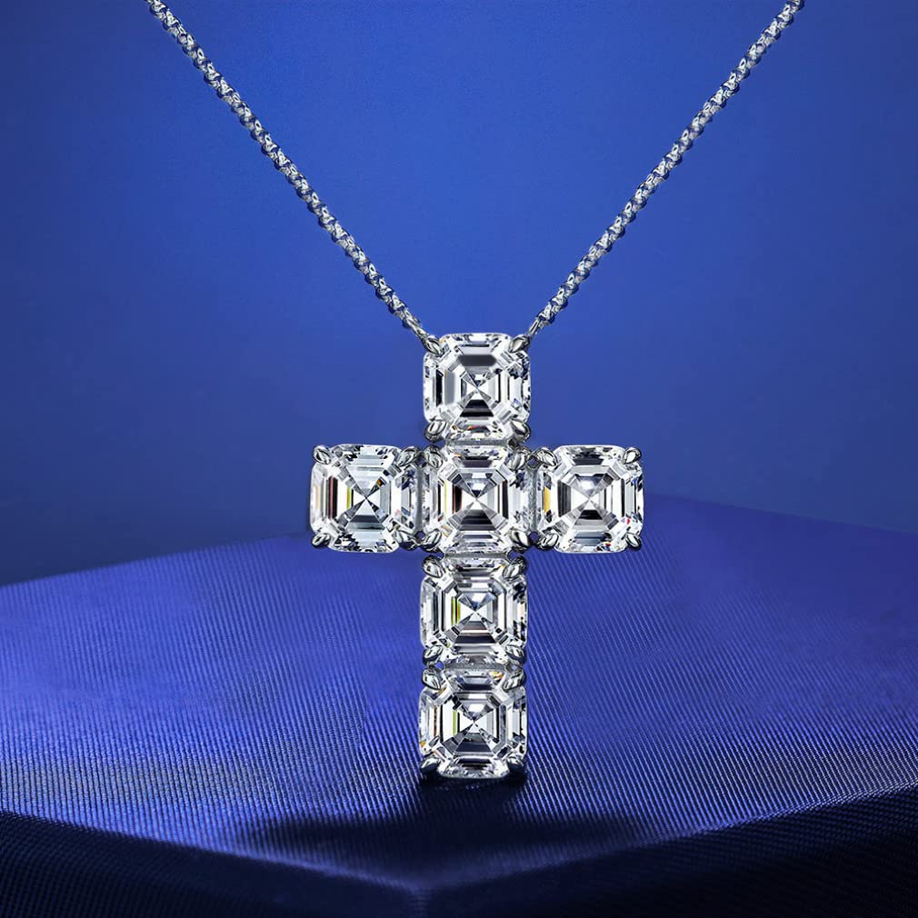 Collares con Colgante de Piedras Preciosas de moissanita con Cruz de Corte de Plata de Ley 925, joyería para Mujer