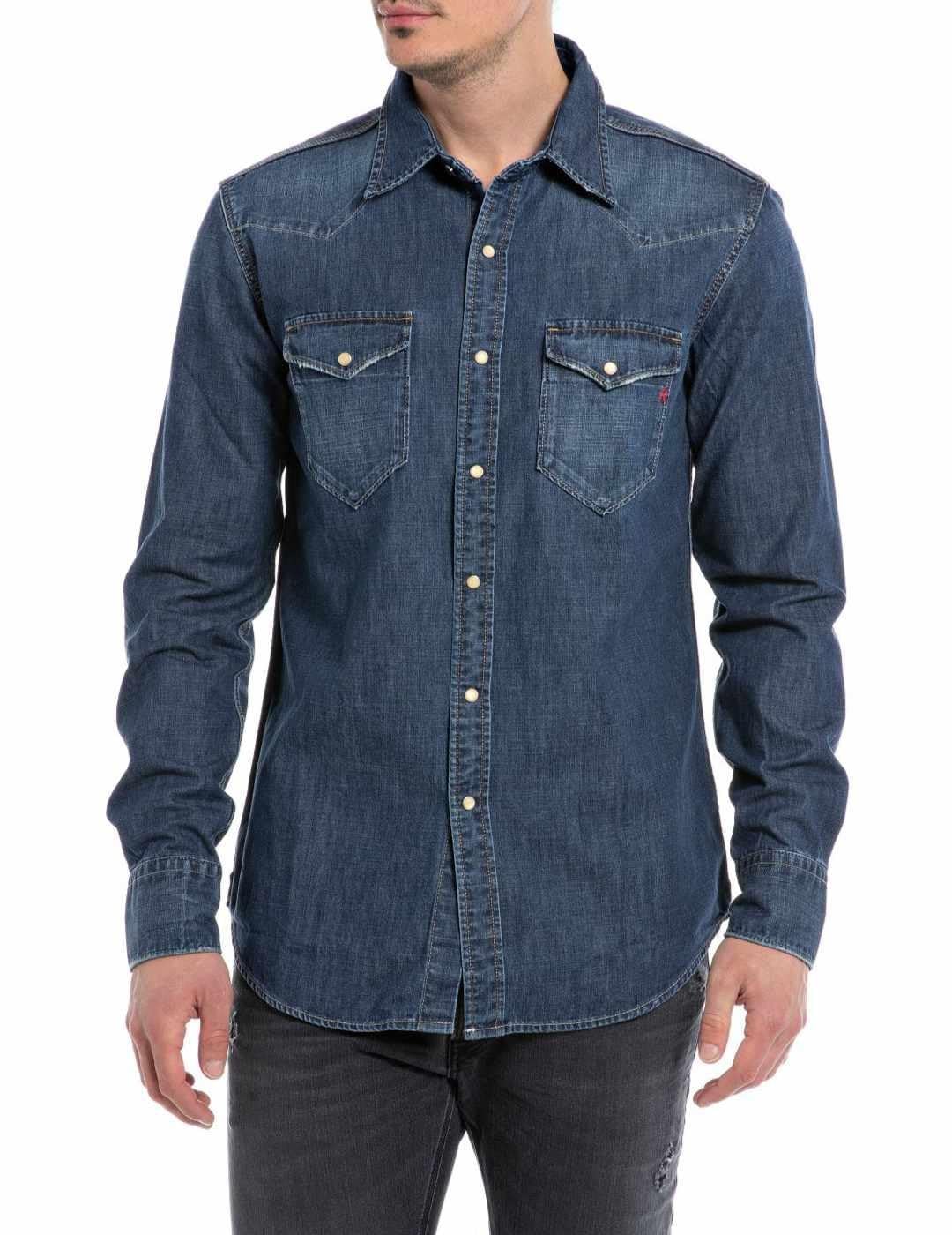 REPLAY Men's M4981 Shirt, Dark Blue 007, S