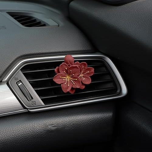 ミニカーエアベントクリップ、アロマストーンディフューザー、エアコン装飾クリップ、車用芳香剤、フレグランスディフューザーエアアウトレットクリップ、芳香器車内美的アクセサリー【精油5ml】ピンクオレンジレトロな赤い桃の花