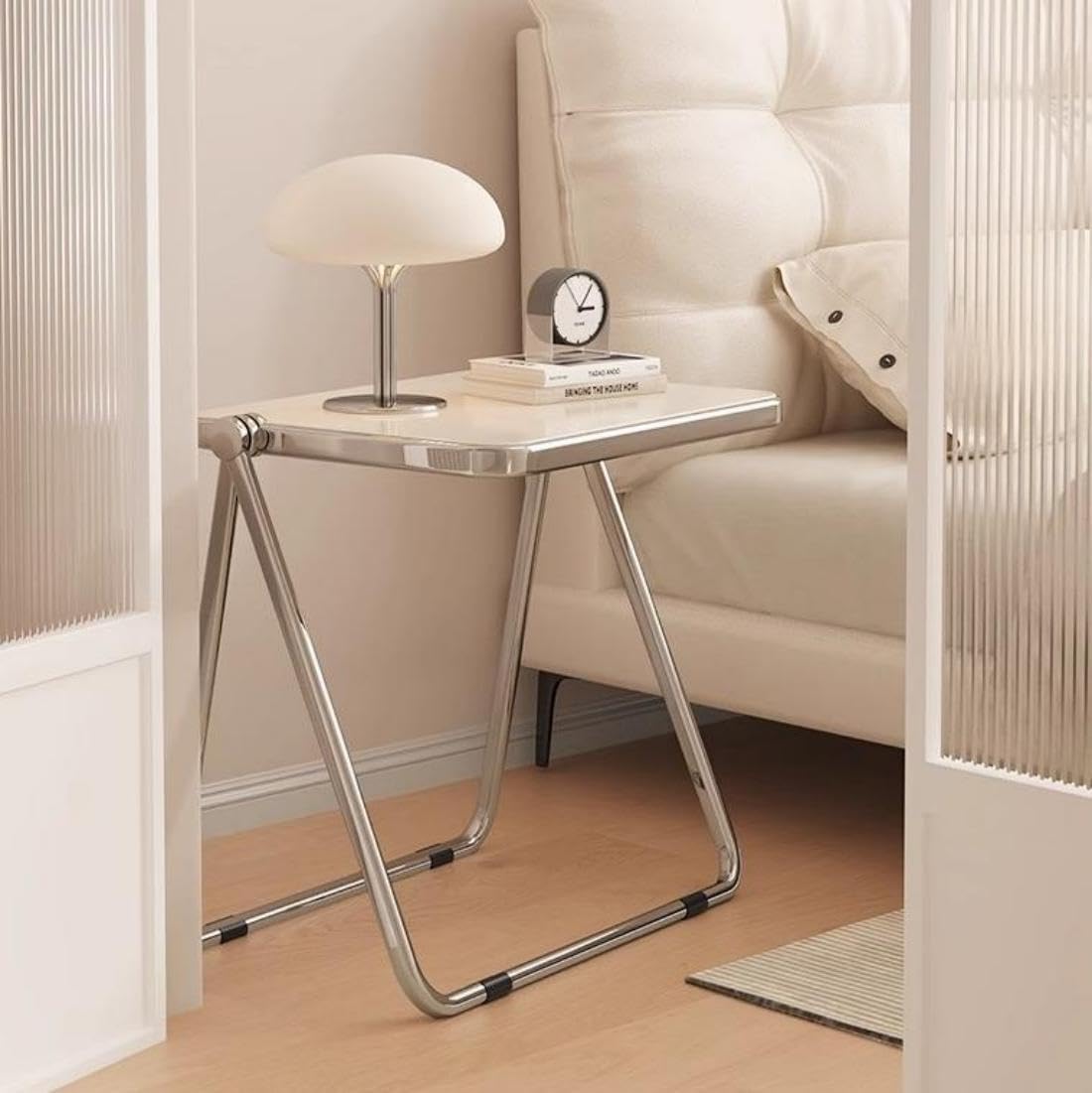 Foldable Acrylic TV Tray, Folding Tray Table Small Fold Desk Freestanding End Table Portable Side Table White for Living Room Bedroom Dining Room Study Room