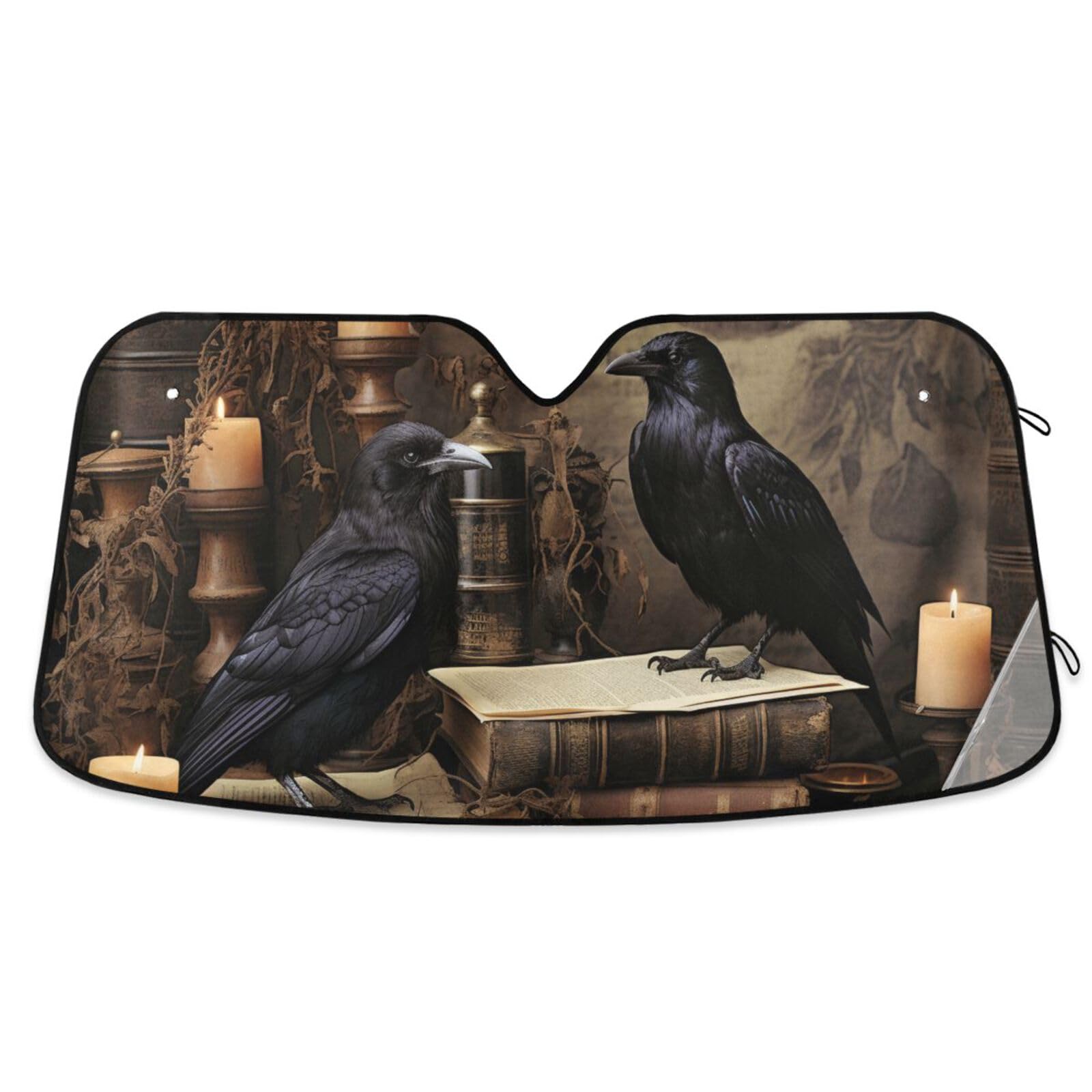 WOIWB Car Sunshade Windshield Gothic Crow Book Sun Visor UV Heat Block Accordion Foldable Car Front Window Sun Shield 57x31.5 inch