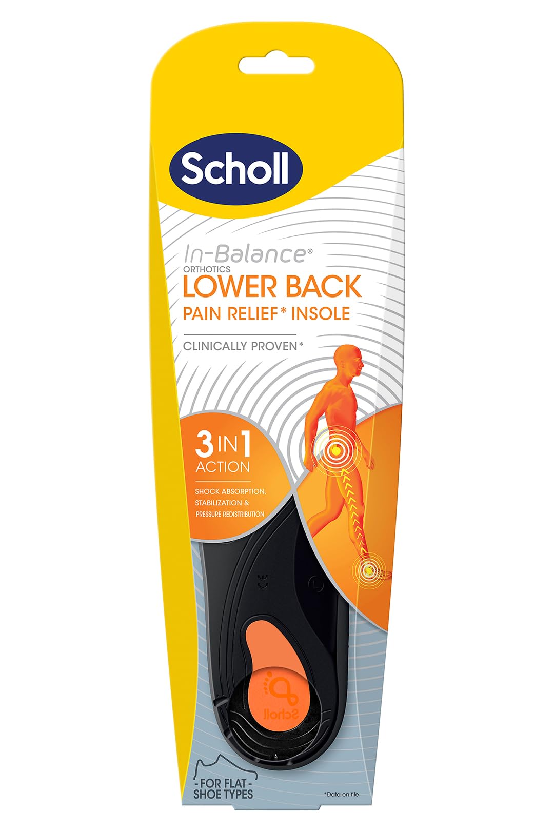 Scholl In-Balance Lower Back Orthotic Shoe Insole, Large Size, 9-11