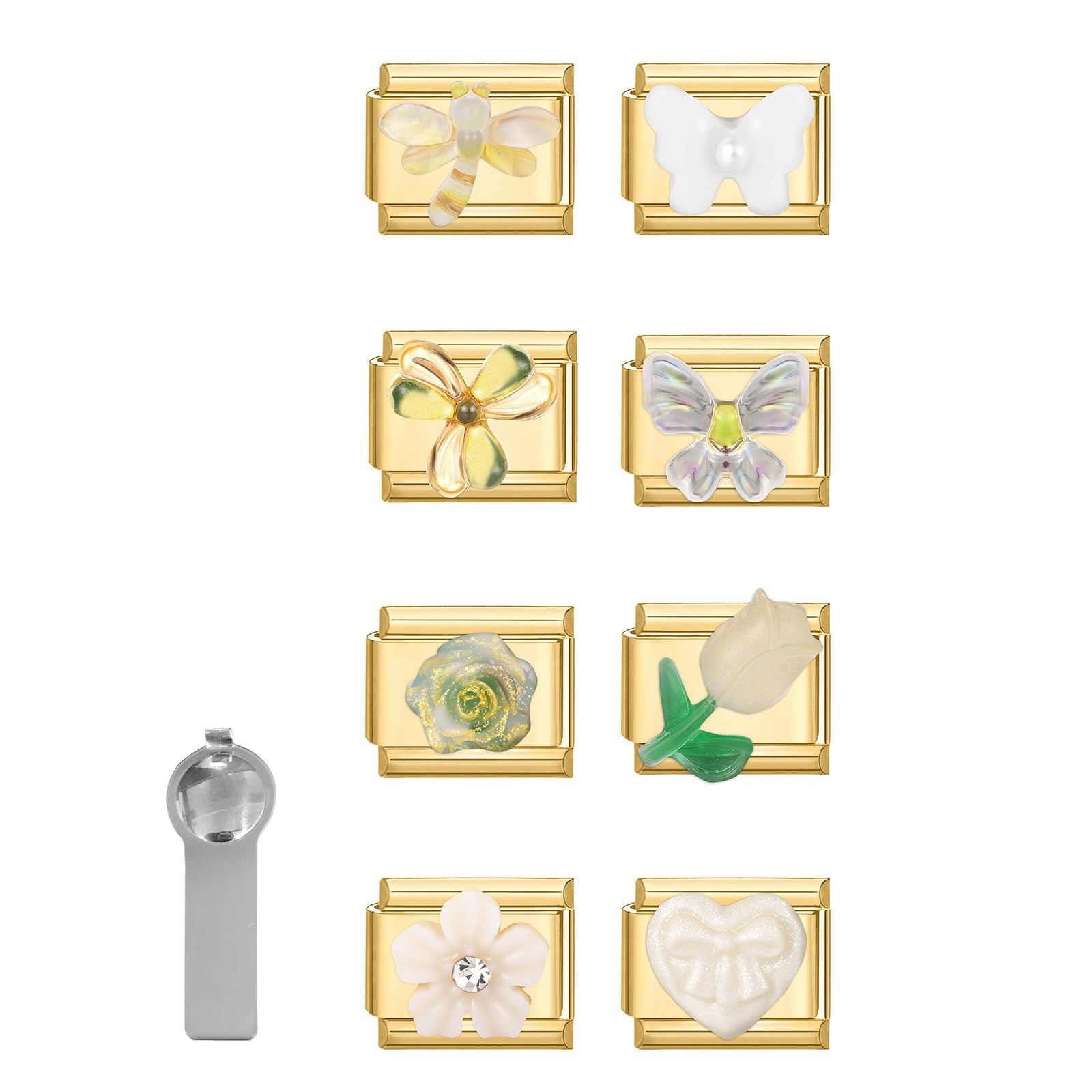 Italian Charms 10pcs Gold Assorted Charmand Opening Tools,9mm Modular Link Handmade DIY Jewelry Gifts