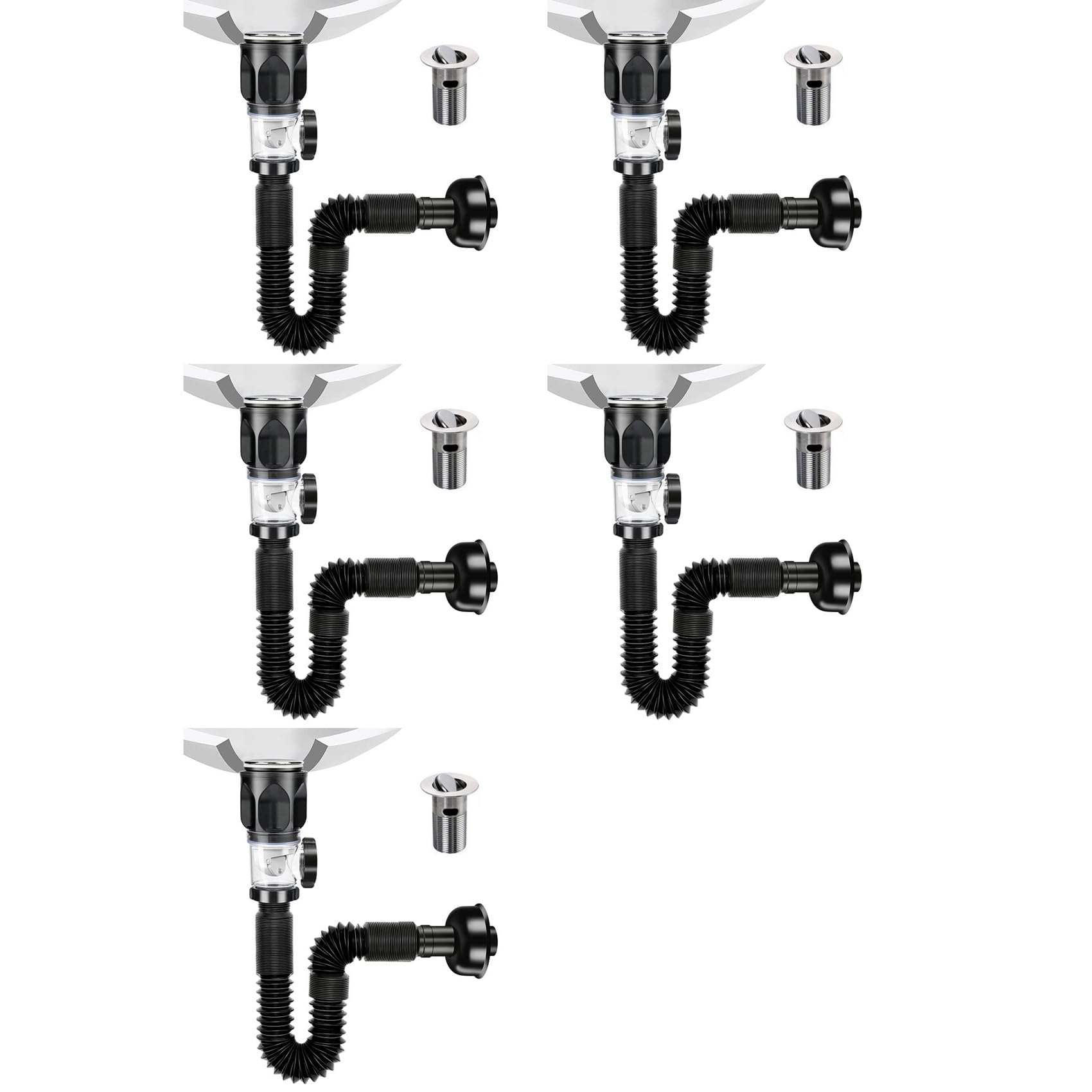 5X Bathroom Sink Drain Kit with Flexible Expandable P-Trap Sink Drain Pipe Tube Anti-Odor Bathroom Sink Drain Pipe